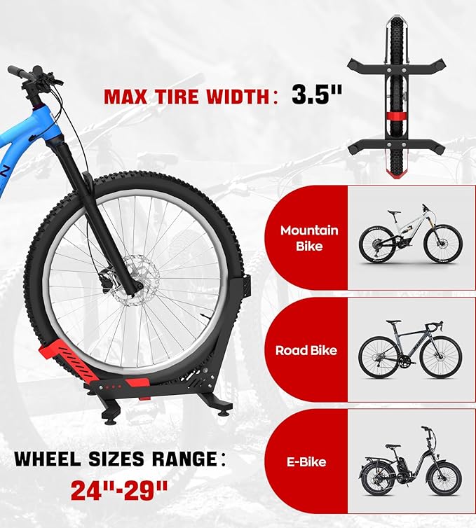 Bike Stand Floor, Portable Bike Rack for Garage 3.5" Wide Tire Indoor Bike Holder, Front and Rear Wheel Parking Rack Fit for 24"-29" Bike