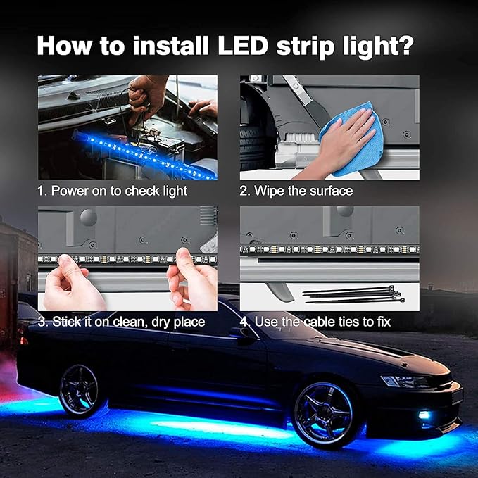 Exterior Car LED Strip Lights with App and RF Remote Control, 16 Million Colors Underglow Kit