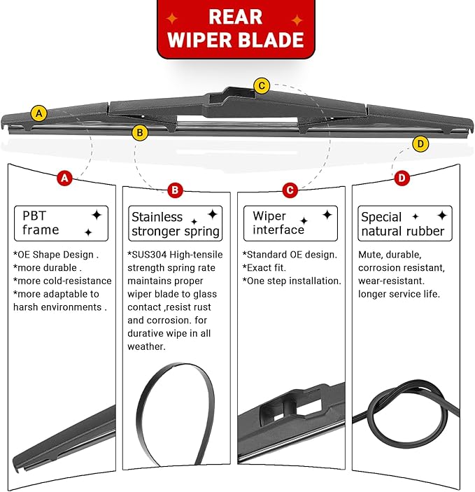 Windshield Wiper Blades Replacement for Toyota Prius 2010 2011 2012 2013 2014 2015 Original Factory Quality Front Rear Wipers Blade Set for My Car - 26" 19" 16" (Pack of 3)