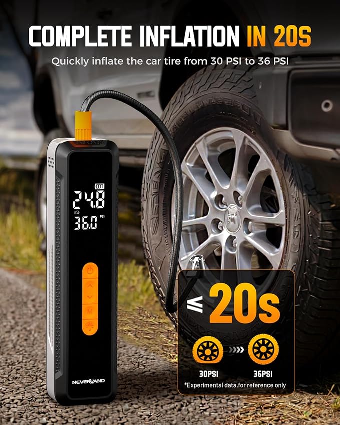 NEVERLAND Tire Inflator Portable Air Compressor - 20000mAh 150PSI Car Tire Air Pump Portable, 12V DC Auto Tire Inflator with Gauge, Electric Air Compressor for Car, Bike, Motocycle, Ball(2025 Version)