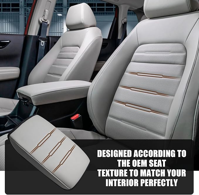 Muslogy Center Console Cover Compatible with 23 24 2025 2026 Honda CR-V Accessories CRV Hybrid LX EX EX-L Sport Touring Armrest Cover Lid Cushion Protector Vegan Leather Extra Soft(Gray/Gray Trim)