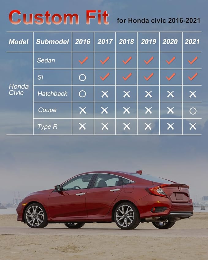 Floor Mats & Cargo Liner Only Fit for 2016-2021 Civic Sedan / 2017-2021 Civic Si - All Weather Protection Floor Liners with Trunk Mat - 1st 2nd Row and Cargo Car Mats Full Set Civic Accessories Black