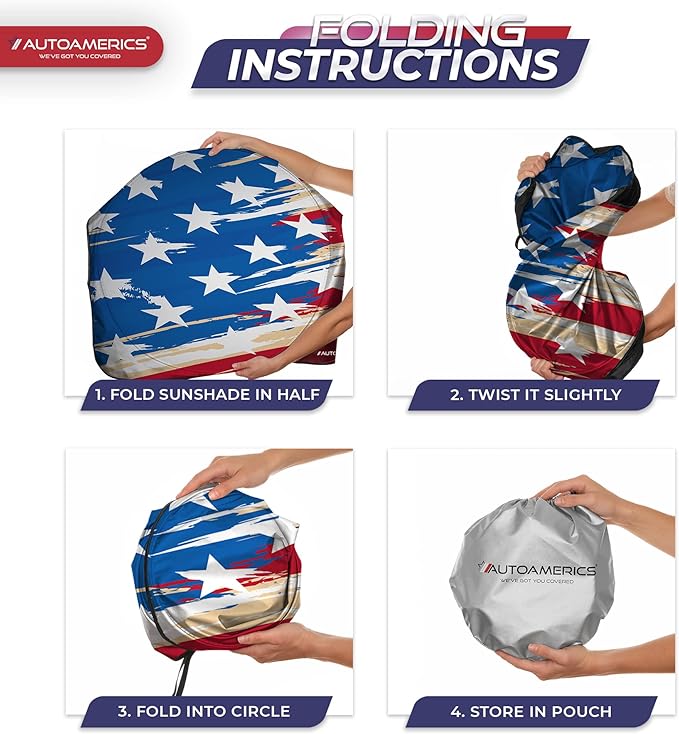 Autoamerics 1-Piece Windshield Sun Shade USA Art Flag - 1 American Design - Foldable Car Front Window Sunshade for Most Sedans SUV Truck - Blocks Max UV Rays and Keeps Your Vehicle Cool - Large