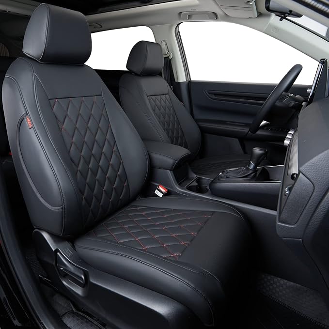 coverdream CRV Leather Seat Covers for 2023-2025 2026 Honda CRV LX,EX,EX-L,Sport Series,Hybrid,Fully Covered,Airbag Compatible Waterproof Car Seat Protector (Full Set,Black/Red)