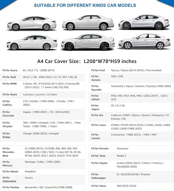 KouKou 6 Layers Car Cover Waterproof All Weather for Automobiles, Fit Sedan Toyota Camry, Honda Accord, Avalon, Civic, Nissan Altima, Maxima, Audi a4, a5, Tesla Model 3 etc.(193 X72 X59)