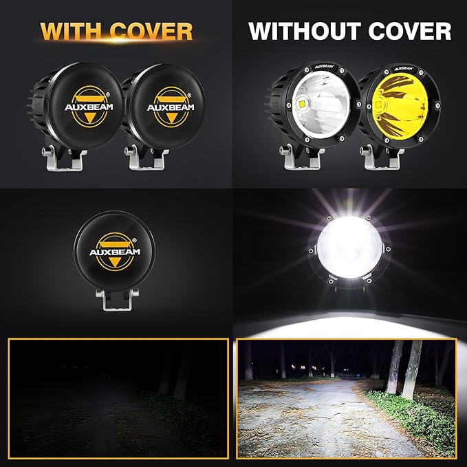 Auxbeam C4 Series 4 Inch Black Protective Light Covers, Round Offroad LED Pods Lens Cap, On Road & Off Road, Polycarbonate Plastic, Snap-On Design, 2 Packs