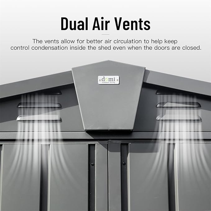 IKERY Galvanized Steel Garden Shed - 5.7' x 3' with Floor, Ventilation Vents and Lock, All - Weather Outdoor Storage for Tools in The Backyard, Dark Gray