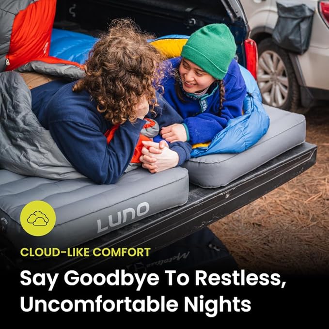 Luno AIR 5ft Truck Bed Mattress Car Camping | Tailored-Fit for Mid-Size Short-Bed Trucks Support | Sleeps 2 People up to 6'7" Tall