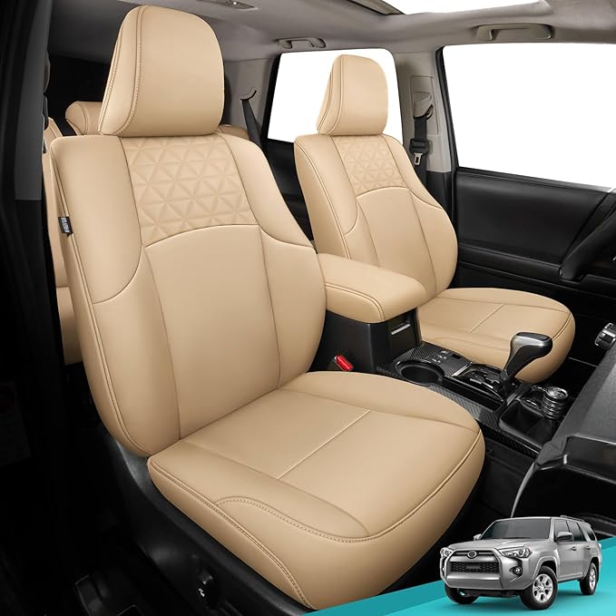 Seat Covers for Toyota 4Runner 2011-2024, Faux Leather Car Seat Cover Full Set, 2-Row-Only for 5 Seats Version-Beige
