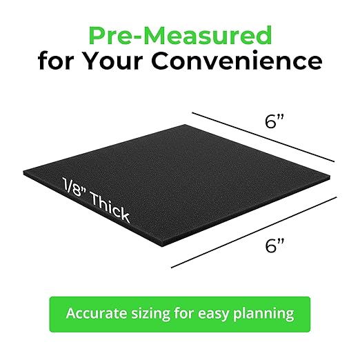 XCEL Anti Vibration Pads Furniture Pads Self Stick Versatile Adhesive Foam Rubber Pads Sheets for Appliances and Furniture, Neoprene Foam Pads Adhesive (6 in x 6 in x 1/8 in, Black - Adhesive, 8)