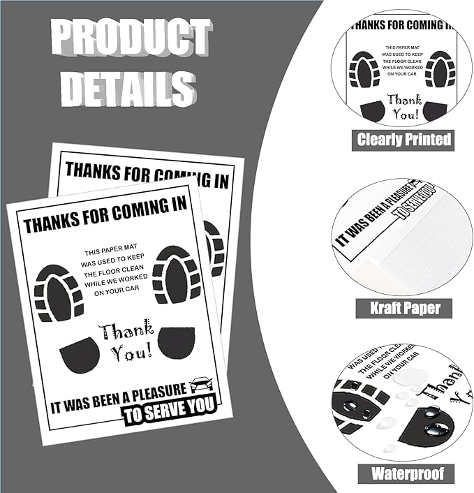 300 Pcs Car Paper Floor Mats, Disposable Automotive Floor Mats for Car Detailing with Footprint Words, White Car Foot Pads Protective Papers (19.3" x 15.4")