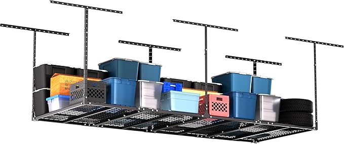 GIOTORENT 3x8FT Heavy Duty Overhead Garage Storage Rack - Adjustable Ceiling Shelving with 600lbs Weight Capacity, Metal Garage Organization System, Black