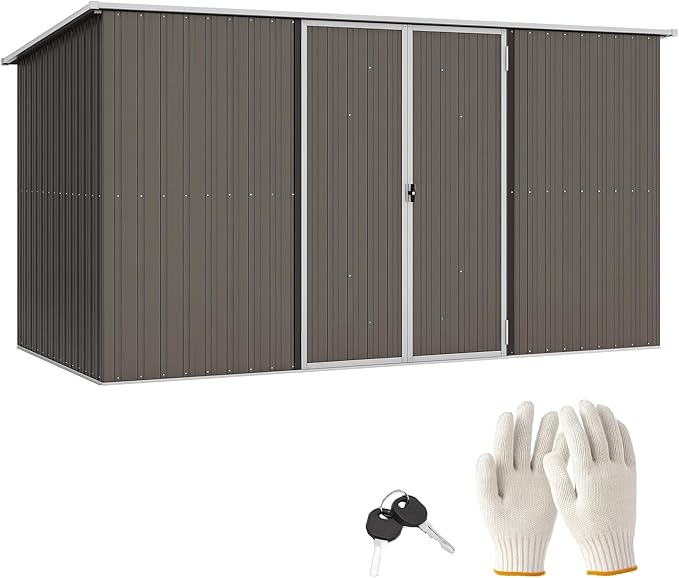 Outsunny 11' x 6' Outdoor Storage Shed, Galvanized Metal Utility Garden Tool House, 2 Vents and Lockable Door for Backyard, Bike, Patio, Garage, Lawn, Light Gray