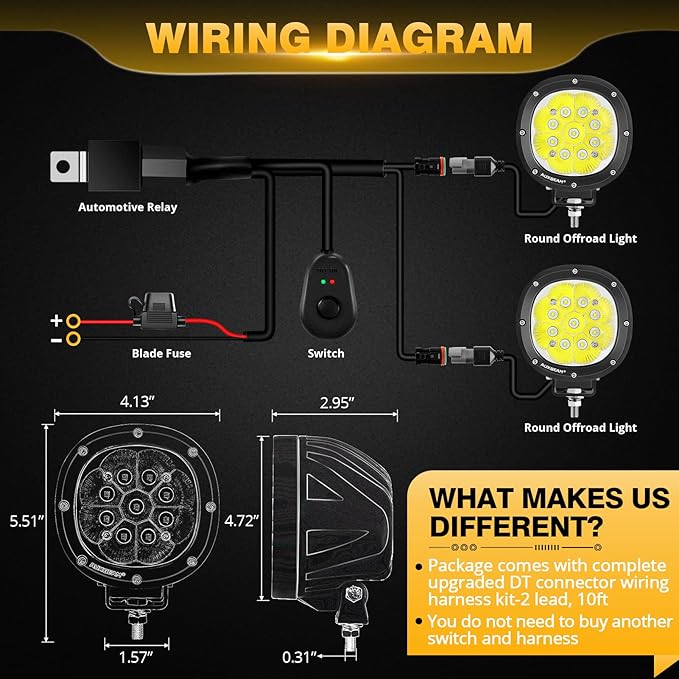 Auxbeam P4 Series 4 Inch 90W Round LED Offroad Lights, Spot Beam LED Pods Off-Road Spotlights, 4x4 4WD Driving Light Bar A-Pillar Bumper Grille Hood Mount, Pair