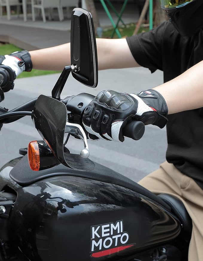 KEMIMOTO Sheepskin Leather Motorcycle Gloves for Men, Protective Motorcycle Gloves for Motocross Motorbike Dirt Bike Bicycle Racing ATV UTV
