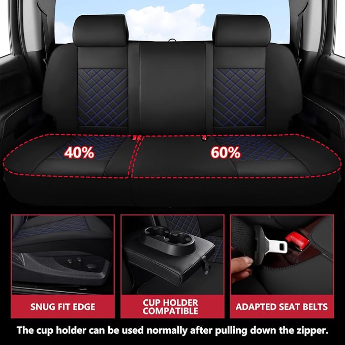 Chevy Chevrolet Silverado GMC Sierra Car Seat Covers Fit 2007-2023 2024 2025 1500/2500HD/3500HD (Black & Blue, Full Set)