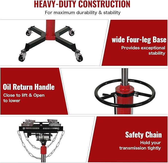 Hydraulic Transmission Jack 1100 Lbs (1/2 Ton) Capacity 33.8"-72.8" Lifting Height 2 Stage Hydraulic Telescoping Jack, Trans Jack Stand Heavy Duty with Foot Pedal and 360° Swivel Wheel, Red