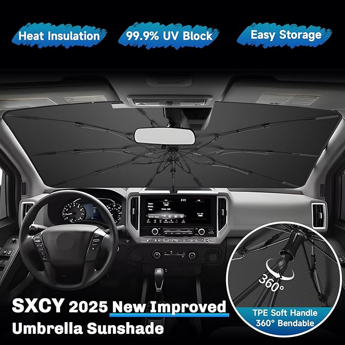 SXCY for 2022-2024 2025 Nissan Frontier Windshield Umbrella Sunshade [Easier Foldable] for 2025 Nissan Frontier Accessories 2025 Frontier Sunshade Umbrella 2025 Frontier Windshield Sun Shade Umbrella