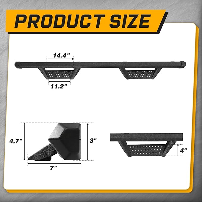 Running Boards Side Steps Compatible for Vehicle 2004-2023 Nissan Titan Crew Cab & 2016-2023 Titan XD Crew Cab. Dual-Stage Textured Black Powder Nerf Bars Step Rails. (BCKA85515-C)