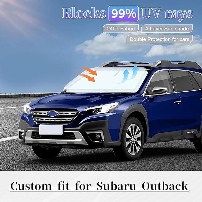 Sun Shade Sunshade for Subaru Outback Windshield Cover,4-Layer Front Window Shade Custom fit 2020-2024 2025 Outback SUV,Base,Premium,Limited,Touring Sun Visor 240T Retractable Shade Car Accessories