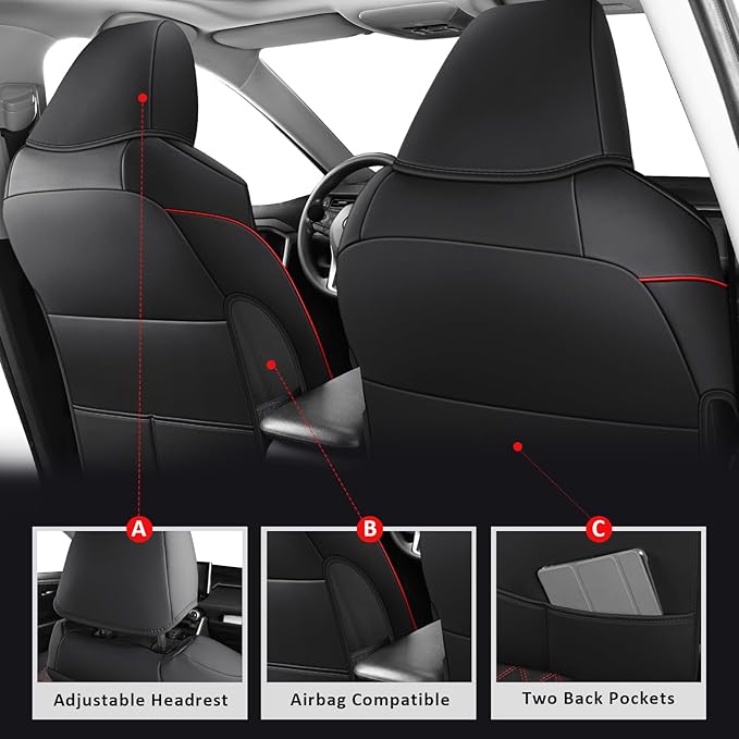 MIROZO Seat Covers for Rav4,Non-Hybrid Toyota RAV4 Seat Covers Car Seat Cover Compatible with 2019-2025 Toyota RAV4 LE,XLE,XLE Premium,Limited (Black and Red,Not for Hybrid,Adventure&TRD-Off)