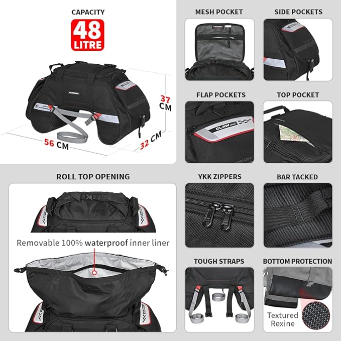 ViaTerra Claw Mini Waterproof Tail Bag | Compatible with Sports & Street Motorbikes | Waterproof