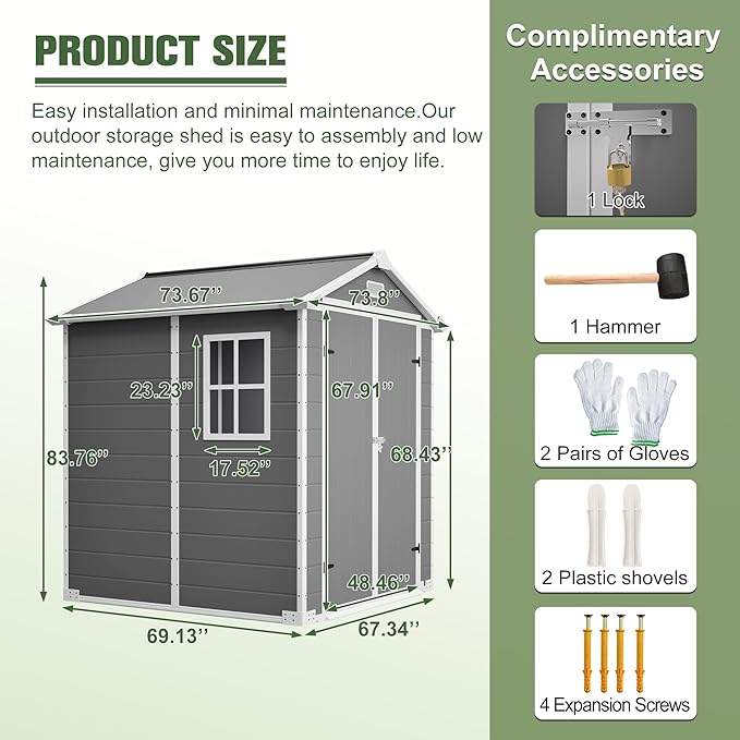 6x6 Resin Outdoor Storage Shed Kit-Perfect to Store Patio Furniture, Garden Tools Bike Accessories, Beach Chairs and Lawn Mower, Grey & White