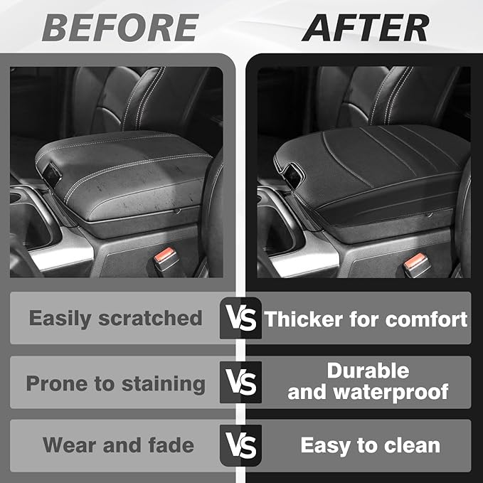 Muslogy Center Console Armrest Cover Compatible with Dodge Ram1500/2500/3500 2013-2018 Comfort Armrest Pad Arm Rest Cushion Vegan Leather Protector Regular Thick(Bucket Seat ONLY)