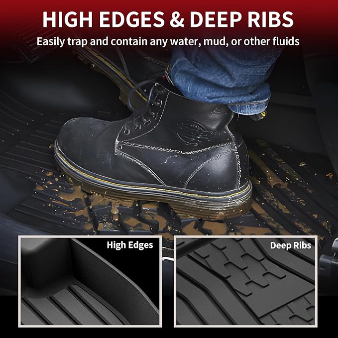 LASFIT Floor Mats Fit for Lincoln Nautilus 2019-2023/ for Lincoln MKX 2018 2017 2016 All Weather Floor Mats Custom Fit Floor Liner TPE Car Mats,1st and 2nd Row,Black