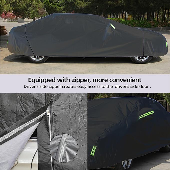 Car Cover Waterproof All Weather for Automobiles, Universal Heavy Duty Outdoor Sedan Car Covers Tarp for Sun Rain UV Protection Full Exterior Covers 190T Oxford Cloth 186 to 193 Inch