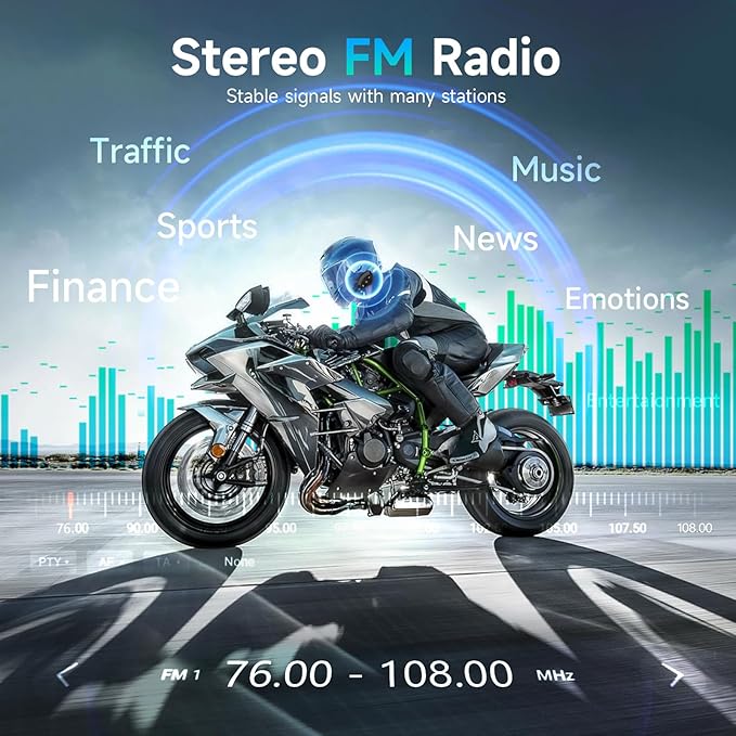 Moman Motorcycle Helmet Headset, RS-S Motorbike Helmet Speaker and Mic with HiFi Stereo/FM Radio/AI Voice/Hands-Free Call/IPX6 Waterproof/Noise Cancellation Earphone Headphone for Single Person Use