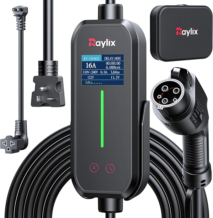 2025 Upgraded Level 1&2 Portable EV Charger, 16Amp Adjustable Current & Timer, 110V–240V, NEMA 5-15 & 6-20 Plugs, 21Ft EV Charging Cable, J1772 Electric Car Charger for All EVs/PHEVs, EV Charging Cord