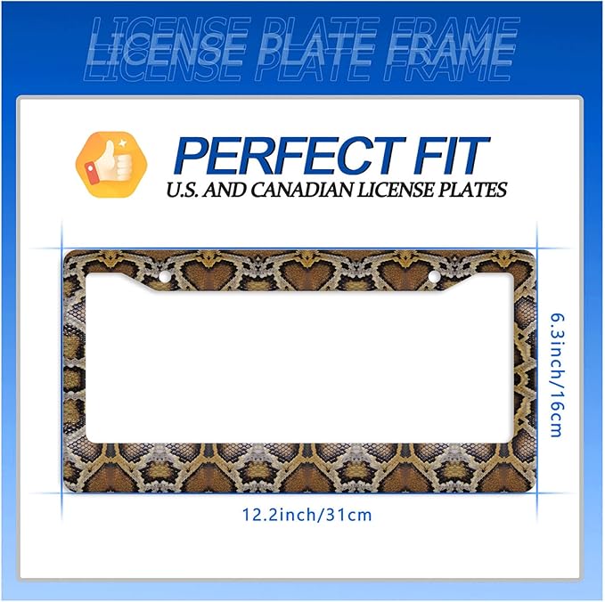 Snake Printed License Plate Frame Animal Skin Texture License Plate Stainless Steel Funny License Plate Holder Colorful Car Accessory with Screws Car Decoration 12.3" x 6.3" Men Women