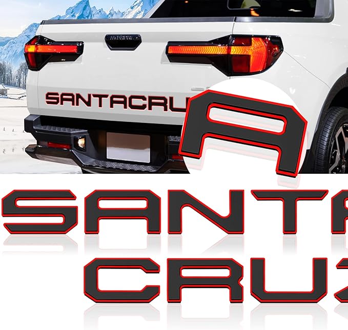 Tailgate Inserts Letters Compatible for 2022 2023 2024 2025 Santa Cruz 3D Raised & Strong Adhesive Decals Letters Rear Emblem Decal Sticker Compatible for Santa Cruz Accessories-Black Red