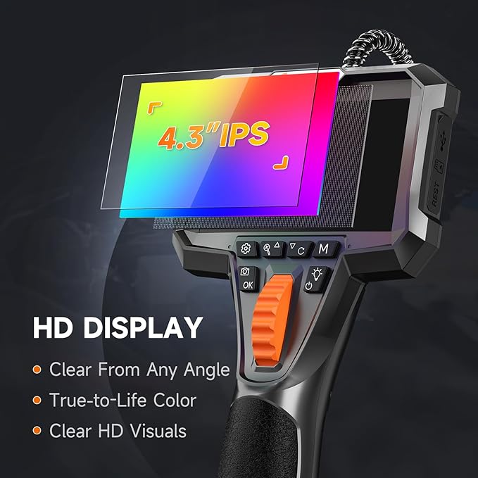 FOXWELL Y400 2-Way Articulating Borescope Camera with Light, Industrial Endoscope Inspection Camera with Articulated Snake Cameras, HD Video Scope for Automotive Engine HVAC Inspection-5.25FT Cable