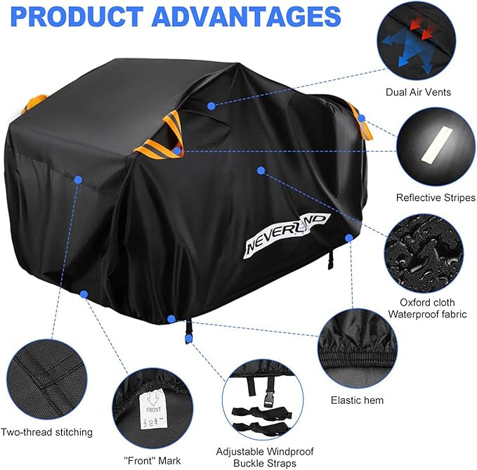 NEVERLAND ATV Cover Oxford Cloth Heavy,Compatible with Polaris Sportsman Yamaha Grizzly Honda FourTrax Kawasaki KFX Wheel Car with Air Vents Reflective Strips and Buckle Straps Length up to 78 inches