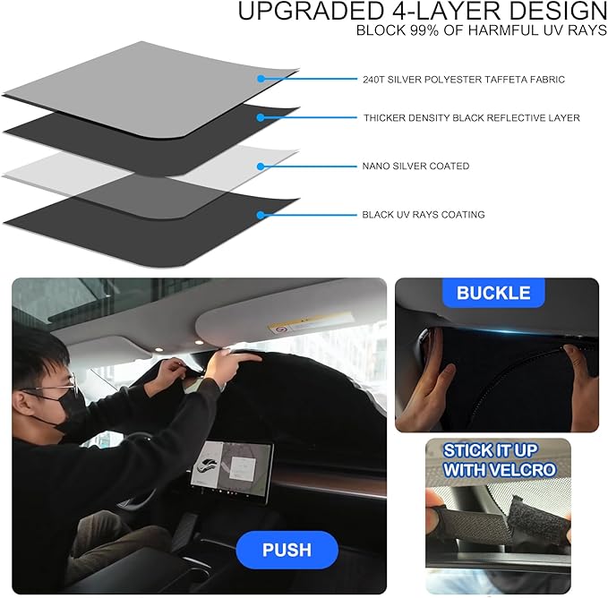 for 2026 Mustang Mach-E Windshield Sunshade Sun Shade-for 2021-2025 Ford Mustang Mach-E Windshield Cover Front Window Sun Visor Protector 240T Blocks UV (NOT for Ford Mustang) Accessories
