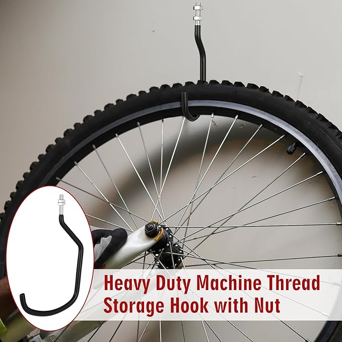 Shimeyao 4 Pcs Machine Thread Bicycle Storage Hook with Nut Heavy Duty Bike Hooks M10 x 1.5 Machine Threading Hook Rubber Coated Bicycle Hanger for Hanging Large Mountain Bike Tire (4.92 Inch,Black)