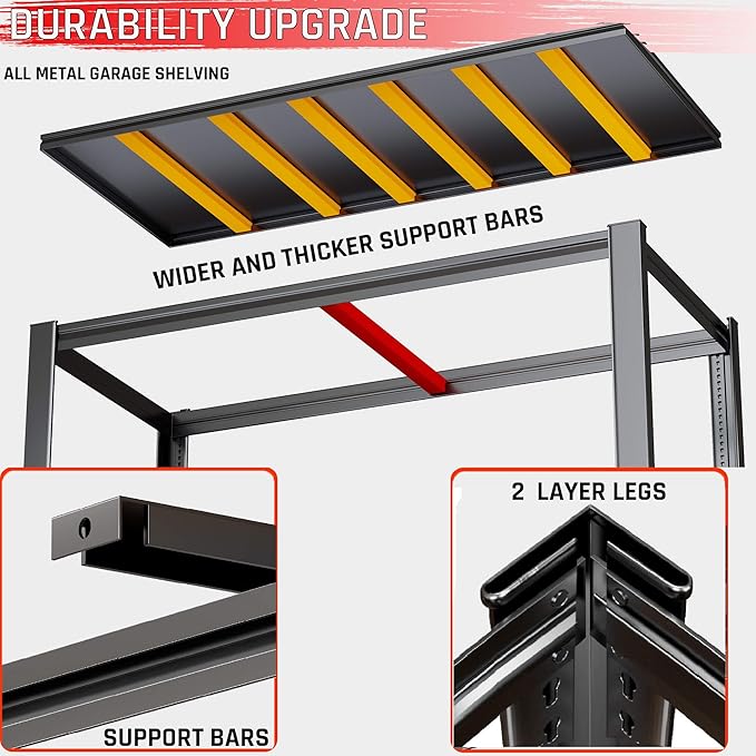 60" W Garage Shelving Heavy Duty, 6 Tier Garage Shelves, 60" W x 84" H x 24" D Adjustable Storage Shelving Unit, Commercial Metal Shelves for Warehouse, Pantry, Shop