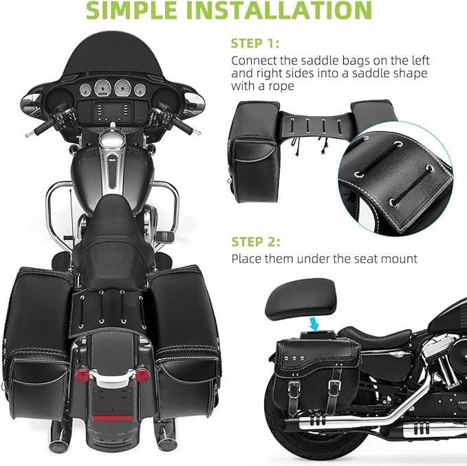 30L Motorcycle Saddlebags Water-Resistant PU Leather Storage for Harley Sportster Softail Dyna Honda Shadow | Quick-Install Design with Reinforced Straps | Universal Fit Large Capacity Luggage Bags