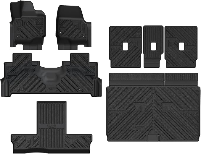 LASFIT Floor Mats & Cargo with Backrest Mat for Ford Expedition Max & Lincoln Navigator L 7 Seats 2025 (Not fit 8 Seats),Costom Fit All Weather Protection TPE Easy Clean Floor Liners,Full Set,Black