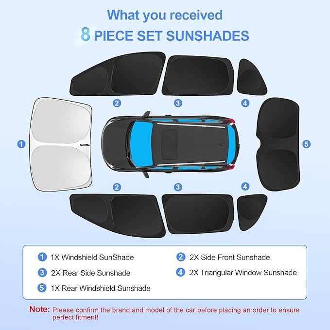 8pcs Car Window Shades for Honda CR-V CRV 2017-2022 Accessories,Windshield Side Rear Full Sunshade,Sun Visor UV Blocking, Privacy Protection and Blackout for Camping Outdoor