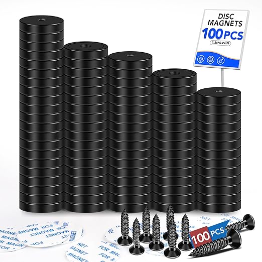 LOVIMAG 100 Pack Strong Neodymium Magnets, 110 LBS Black, with Screws for Wall Mounting, Holding Tools, Lifting