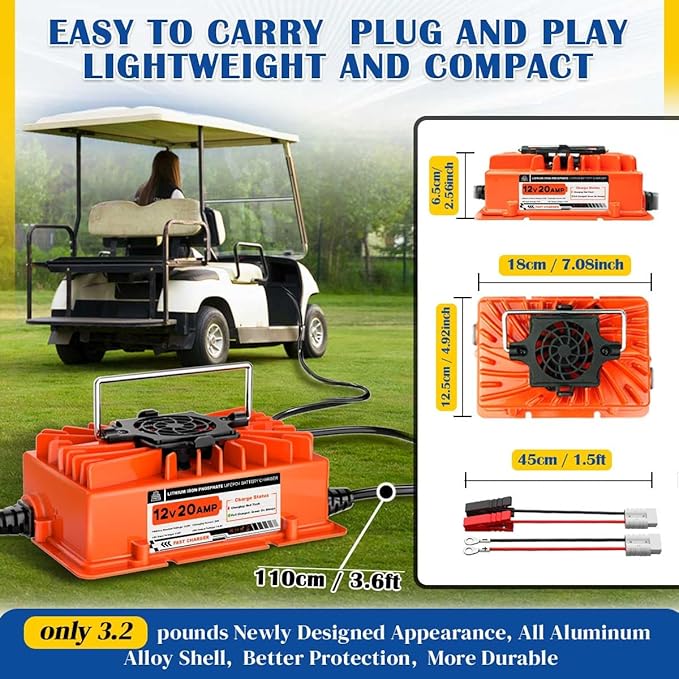 14.6V 20A LiFePO4 Battery Charger 12V Lithium Battery Charger with Anderson Plug AC to DC Smart Trickle Charger for Lithium Iron Deep Cycle Batteries of Trolling Motor RV Marine Car