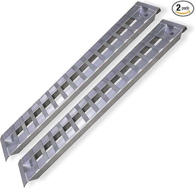 GEN-Y Hitch Heavy Duty Aluminum Loading Ramps - Set of 2, 8 Feet Long x 15 Inches Wide, 10000 lbs Capacity, Hybrid Hook and Plate Ends, Serrated Cross Rungs for Maximum Traction