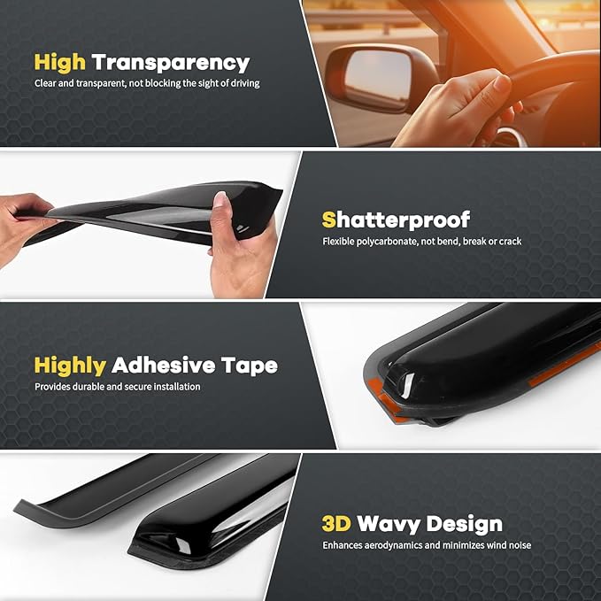 4 PCS in-Channel Rain Guards Fit for 2009-2018 Dodge Ram 1500 Crew Cab, 2019-2023 Ram 1500 Classic Body, 2010-2024 Ram 2500 & 3500 Mega/Crew Cabs Window Vent Visors, Window Deflectors