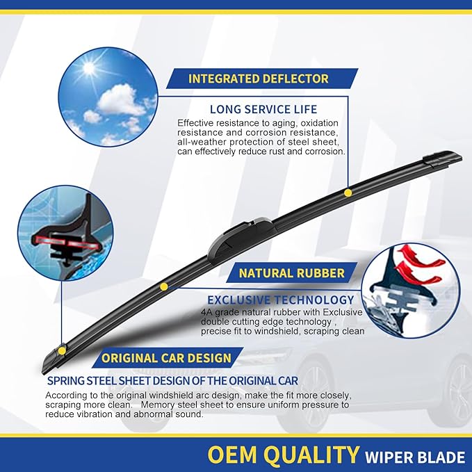 3 wipers Replacement for Saturn xA 2004-2006/Mitsubishi Mirage 2014-2020/Toyota RAV4 2006-2012, Windshield Wiper Blades Original Equipment Replacement - 24"+16"+12" (Set of 3) U&J HOOK