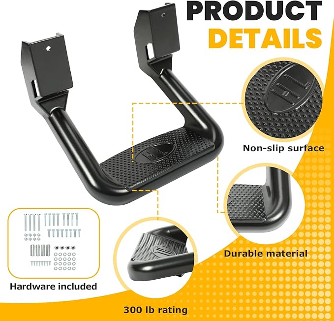 ECOTRIC Universal Side Steps-300LB Load, Electrophoresis Black Aluminum Step Rails for Trucks, Compatible with Chevy, Ford, Toyota, GMC, Dodge, Jeep & More