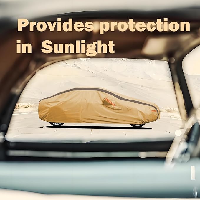 Mustang Car Cover Waterproof All Weather Compatible with Mustang 2007-2024 GT Cobra Shelby Bullitt, Outdoor Anti-UV Sun Rain Protection Full Exterior Cover (Camel with Brown)
