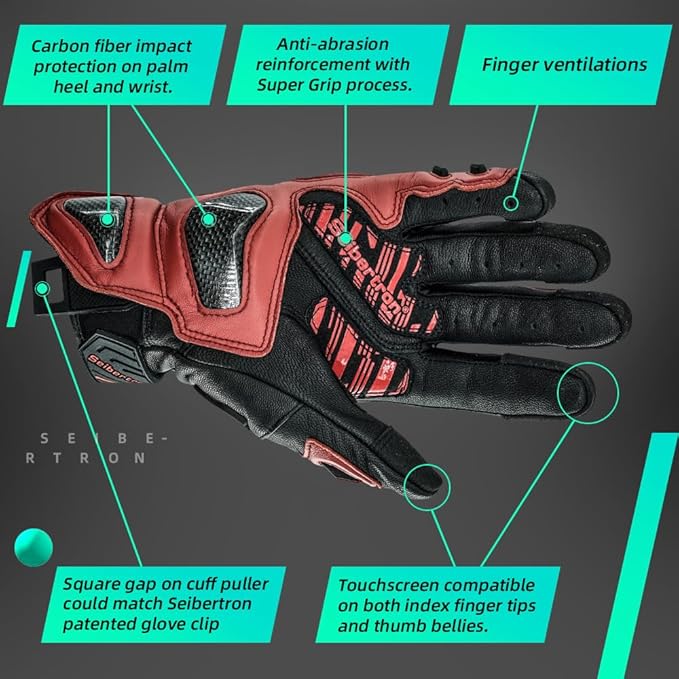 Seibertron SPS Series Touchscreen Motorcycle Motocross BMX ATV MTB Bicycle Cycling Full or Half Finger Gloves Adult and Youth